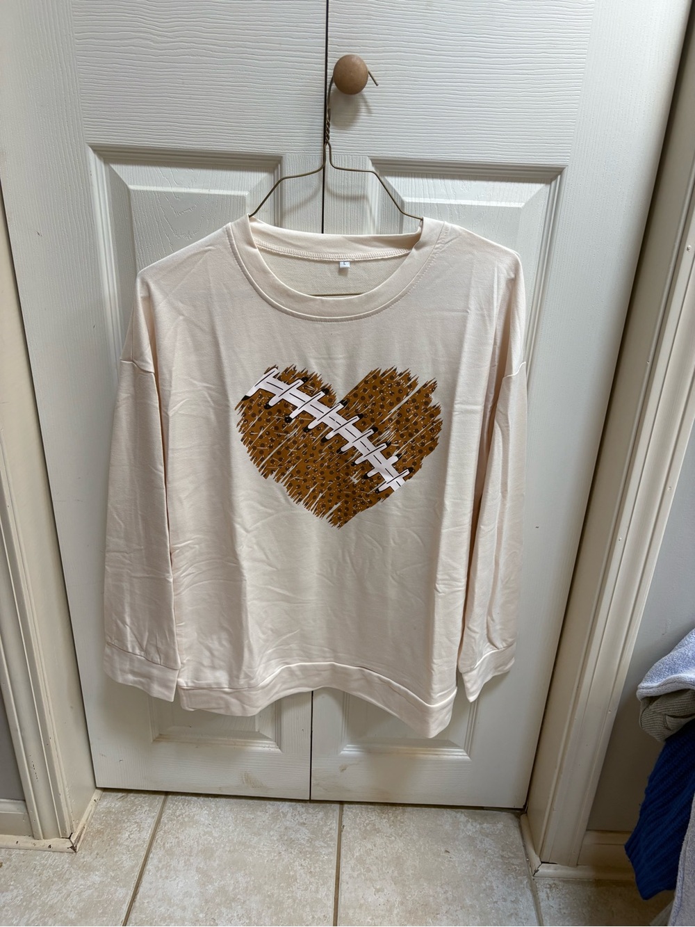 Girls' Cream Football Heart Graphic Long-Sleeve Top